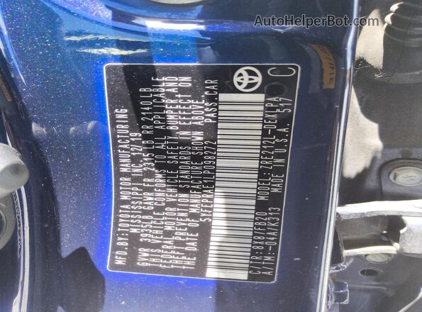 5YFEPRAE1LP098272 2020 TOYOTA COROLLA Blue Vista del compartimento del motor