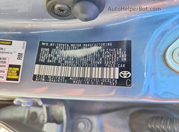 5YFEPRAE1LP131710 2020 TOYOTA COROLLA Blue Engine compartment view