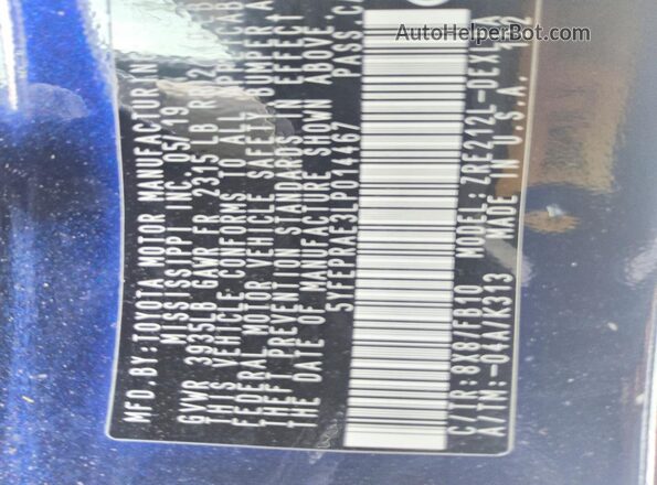 5YFEPRAE3LP014467 2020 TOYOTA COROLLA Синий Вид подкапотного пространства