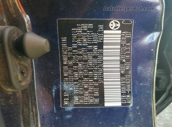 5YFEPRAE3LP090738 2020 TOYOTA COROLLA Blue Engine compartment view