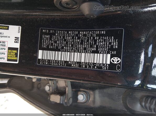 5YFEPRAE3LP095387 2020 TOYOTA COROLLA Черный Вид подкапотного пространства