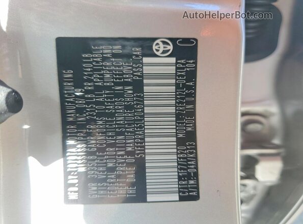 5YFEPRAE5LP046773 2020 TOYOTA COROLLA Silver Vista del compartimento del motor