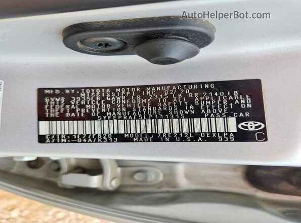 5YFEPRAE5LP111315 2020 TOYOTA COROLLA Silver VIN sticker view