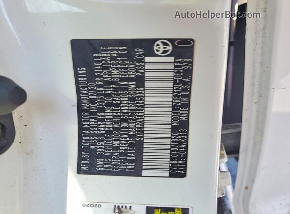 5YFEPRAE6LP145036 2020 TOYOTA COROLLA Белый Вид подкапотного пространства