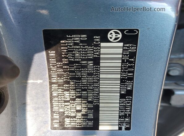 5YFEPRAE8LP053233 2020 TOYOTA COROLLA Blue Вид підкапотного простору