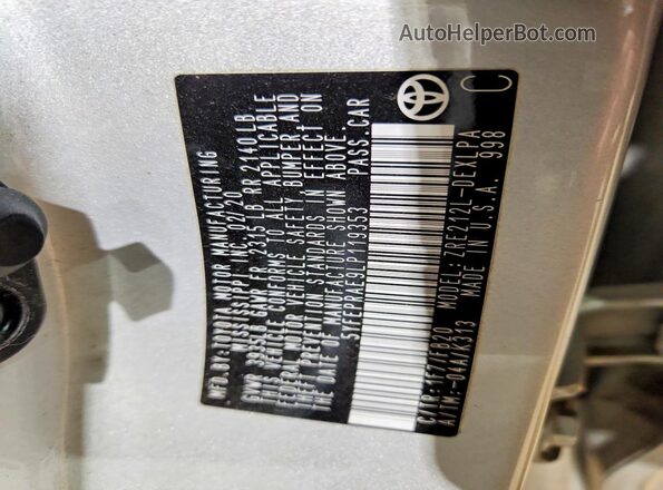5YFEPRAE9LP119353 2020 TOYOTA COROLLA Silver 