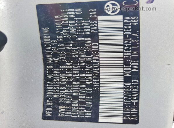 5YFEPRAEXLP023103 2020 TOYOTA COROLLA Silver Вид підкапотного простору