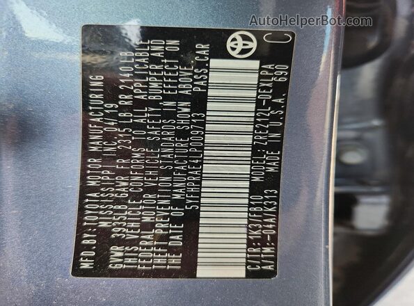 5YFHPRAE4LP009713 2020 TOYOTA COROLLA Blue Շարժիչի բաժամունքի տեսք