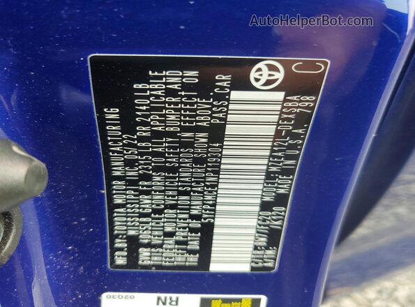 5YFP4MCE1NP119304 2022 TOYOTA COROLLA Blue Vista del compartimento del motor
