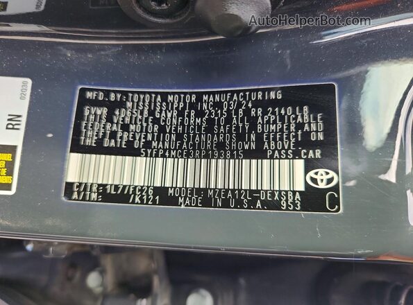 5YFP4MCE3RP193815 2024 TOYOTA COROLLA Gray Вид підкапотного простору