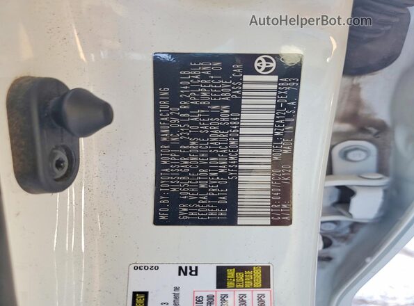 5YFS4MCE0MP064840 2021 TOYOTA COROLLA Белый Вид наклейки с VIN-кодом