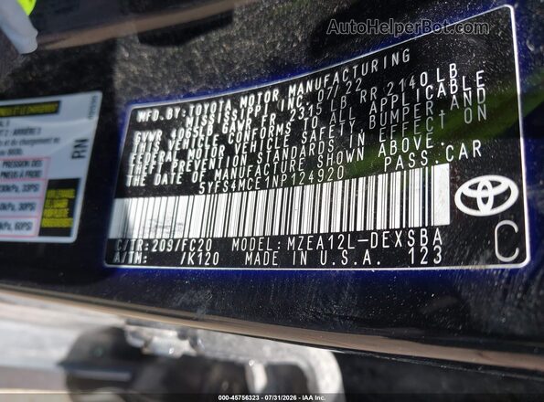 5YFS4MCE1NP124920 2022 TOYOTA COROLLA Black Vista del compartimento del motor
