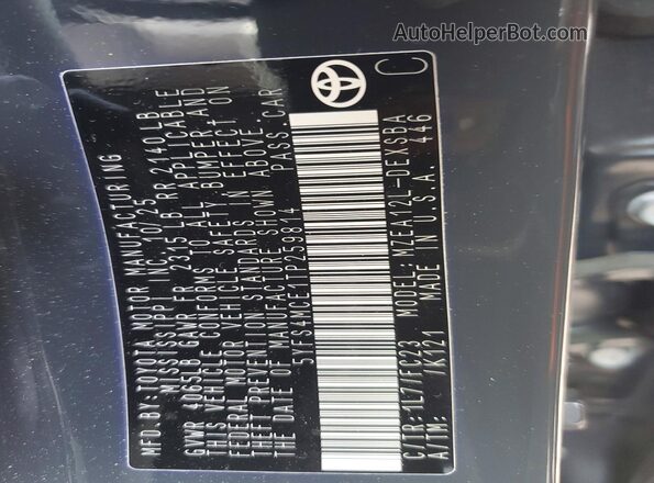 5YFS4MCE1TP259814 2026 TOYOTA COROLLA Charcoal Vista de la etiqueta del VIN