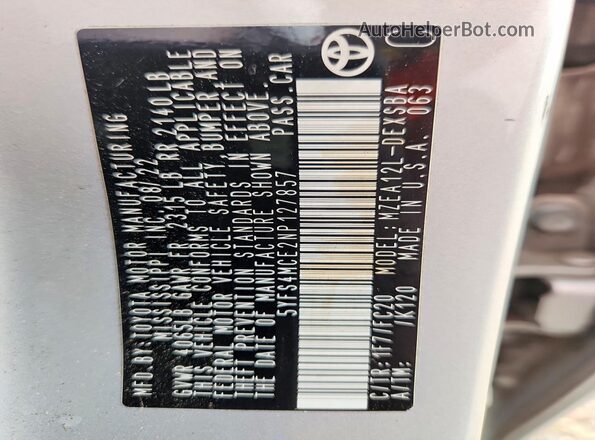 5YFS4MCE2NP127857 2022 TOYOTA COROLLA Silver Вид підкапотного простору