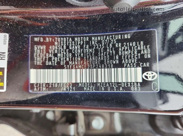 5YFS4MCE2SP248318 2025 TOYOTA COROLLA Black Engine compartment view