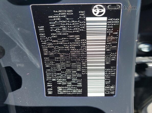 5YFS4MCE2TP253469 2026 TOYOTA COROLLA Gray Widok naklejki z numerem VIN