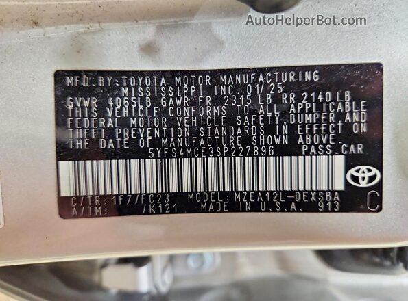 5YFS4MCE3SP227896 2025 TOYOTA COROLLA Silver ძრავის განყოფილების ხედი