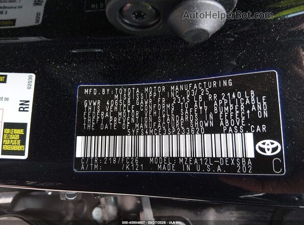 5YFS4MCE3SP233620 2025 TOYOTA COROLLA Black Vista del compartimento del motor