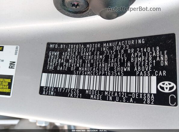5YFS4MCE5PP163545 2023 TOYOTA COROLLA Silver Vista del compartimento del motor