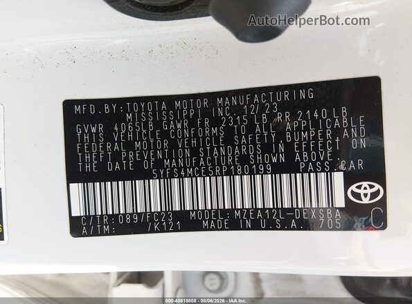 5YFS4MCE5RP180199 2024 TOYOTA COROLLA White Widok komory silnika