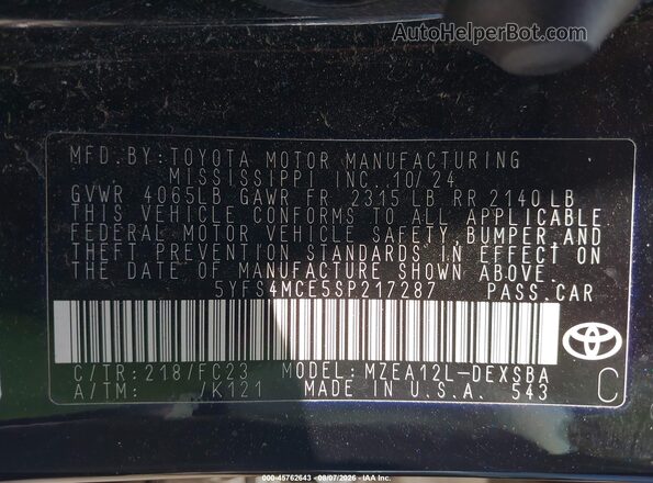 5YFS4MCE5SP217287 2025 TOYOTA COROLLA Black Widok komory silnika
