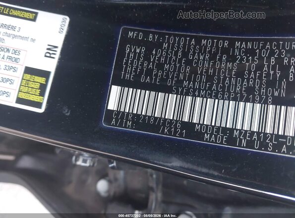 5YFS4MCE6RP171978 2024 TOYOTA COROLLA Black Widok komory silnika