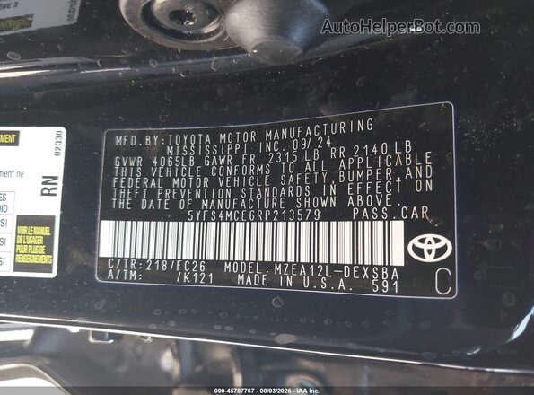 5YFS4MCE6RP213579 2024 TOYOTA COROLLA Black Widok komory silnika