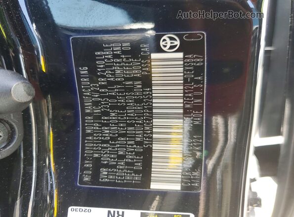 5YFS4MCE7PP152594 2023 TOYOTA COROLLA Black Widok naklejki z numerem VIN