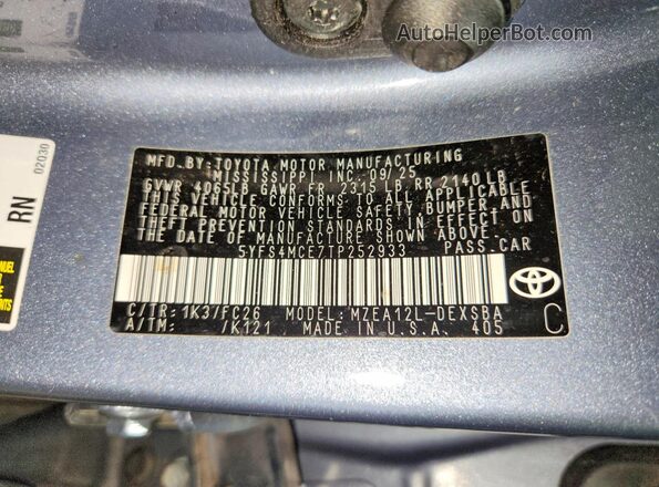 5YFS4MCE7TP252933 2026 TOYOTA COROLLA Blue Vista del compartimento del motor