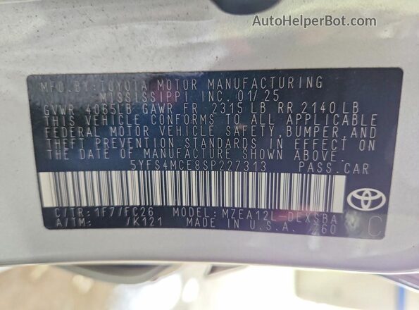 5YFS4MCE8SP227313 2025 TOYOTA COROLLA Silver Engine compartment view