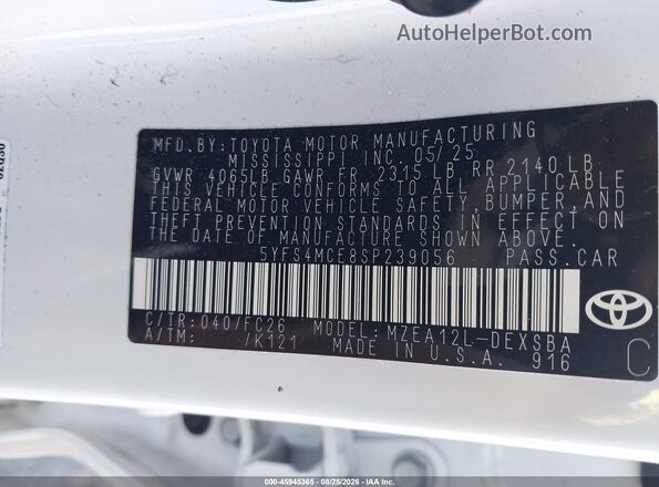 5YFS4MCE8SP239056 2025 TOYOTA COROLLA White Engine compartment view