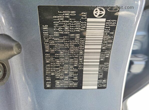 5YFS4MCE9MP095682 2021 TOYOTA COROLLA Blue Vista de la etiqueta del VIN