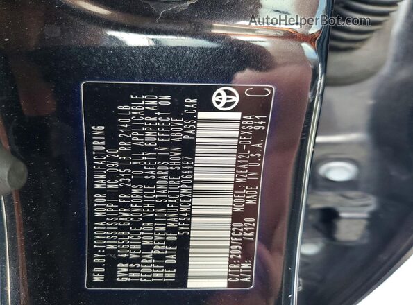 5YFS4MCEXMP064487 2021 TOYOTA COROLLA Черный Вид наклейки с VIN-кодом