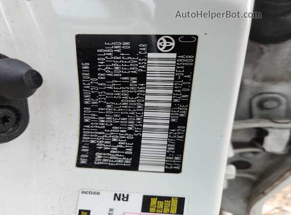 5YFS4MCEXMP072864 2021 TOYOTA COROLLA White Vista de la etiqueta del VIN