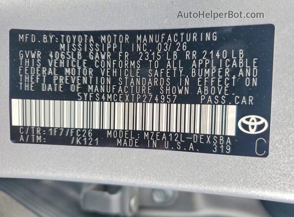 5YFS4MCEXTP274957 2026 TOYOTA COROLLA Silver Vista del compartimento del motor