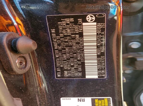5YFS4RCE1LP039392 2020 TOYOTA COROLLA Black Շարժիչի բաժամունքի տեսք
