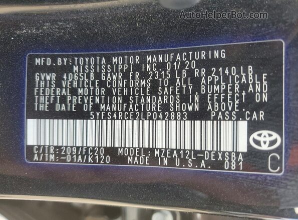 5YFS4RCE2LP042883 2020 TOYOTA COROLLA Black Vista de la etiqueta del VIN