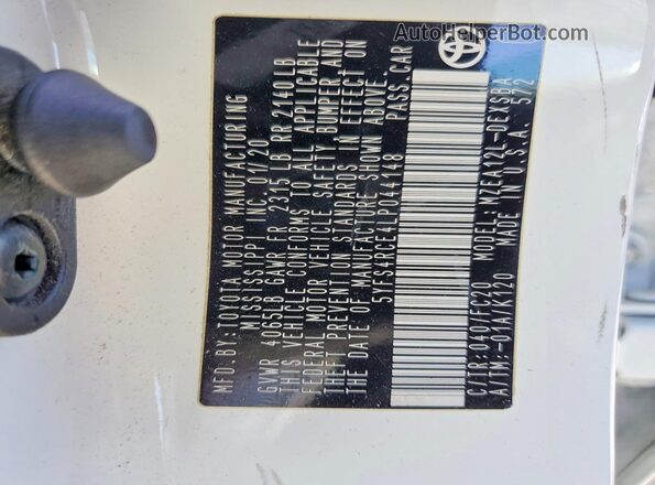 5YFS4RCE4LP044148 2020 TOYOTA COROLLA White Vista del compartimento del motor