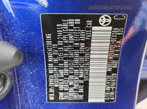 5YFS4RCE6LP009742 2020 TOYOTA COROLLA Blue Vista del compartimento del motor