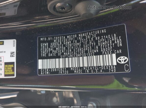 5YFT4MCE8MP061902 2021 TOYOTA COROLLA Black Engine compartment view