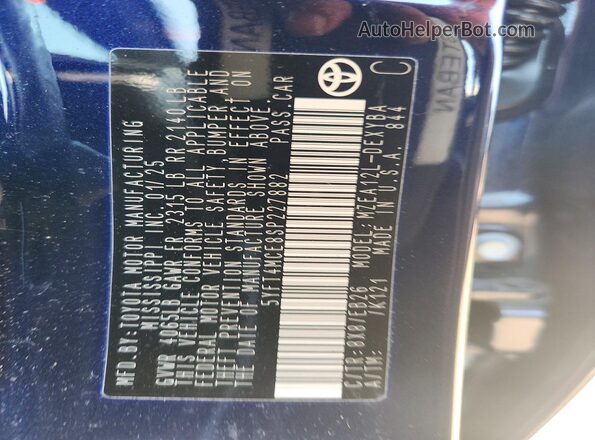 5YFT4MCE8SP227882 2025 TOYOTA COROLLA Blue Widok komory silnika