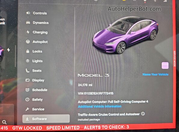 5YJ3E1EA1RF772415 2024 TESLA MODEL Gray Вид щитка приладів