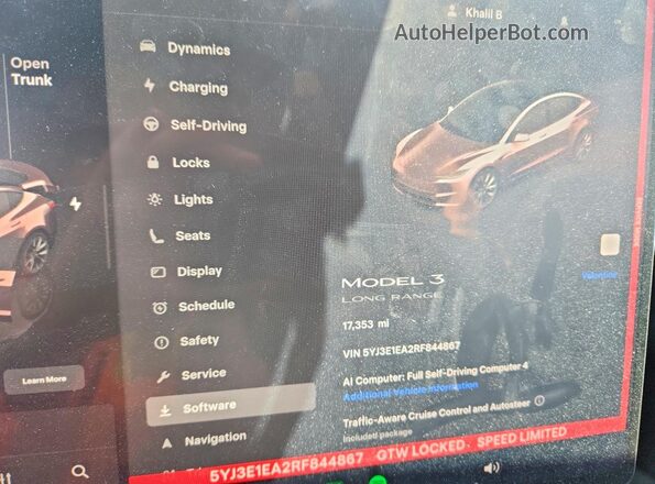 5YJ3E1EA2RF844867 2024 TESLA MODEL Red Widok zestawu wskaźników