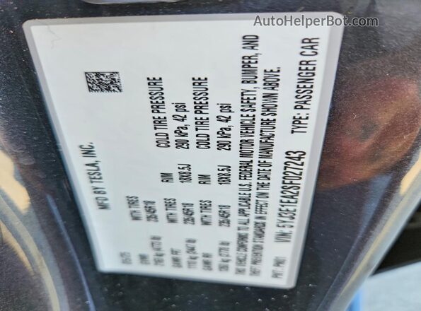 5YJ3E1EA2SF027243 2025 TESLA MODEL Black VIN კოდის სტიკერის ხედი