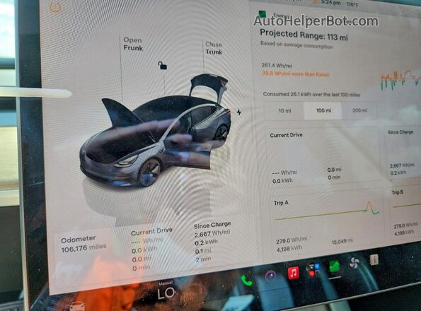 5YJ3E1EA3NF167967 2022 TESLA MODEL Charcoal Вид щитка приладів