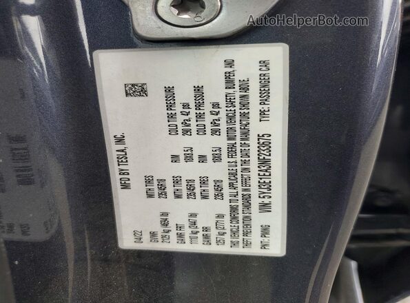 5YJ3E1EA3NF233675 2022 TESLA MODEL Charcoal Շարժիչի բաժամունքի տեսք