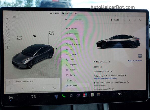 5YJ3E1EA6RF827148 2024 TESLA MODEL Gray ხელსაწყოთა პანელის ხედი