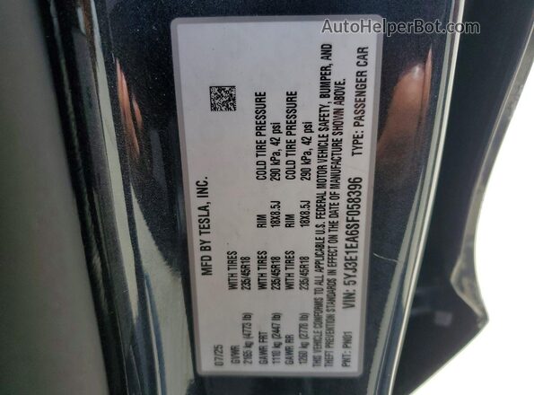 5YJ3E1EA6SF058396 2025 TESLA MODEL Charcoal Vista del compartimento del motor