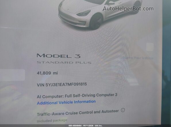 5YJ3E1EA7MF091815 2021 TESLA MODEL 3 White Rear seats view