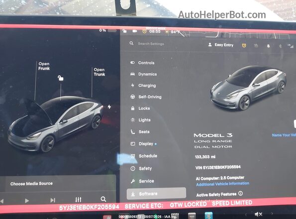 5YJ3E1EB0KF205594 2019 TESLA MODEL 3 Gray 